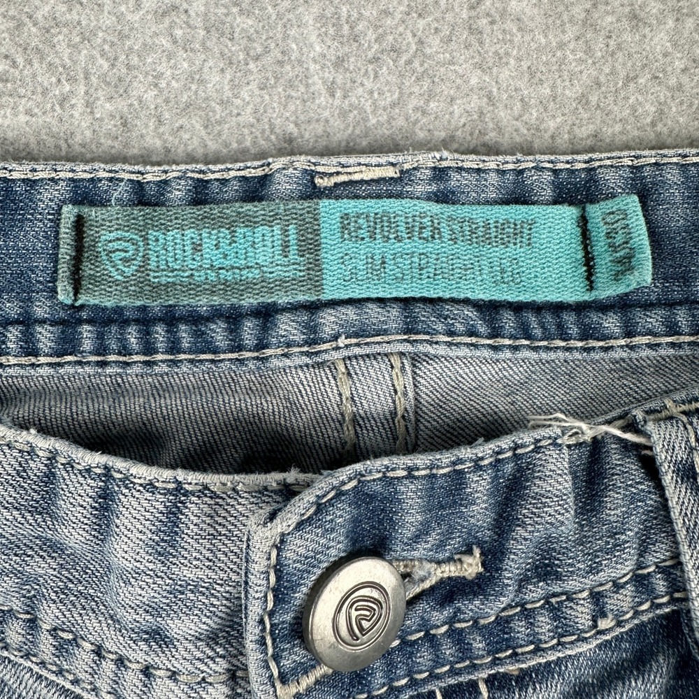Rock & Roll Denim Jeans Men 34 Blue Revolver Straight Slim Straight Rodeo Cowboy - Picture 3 of 15